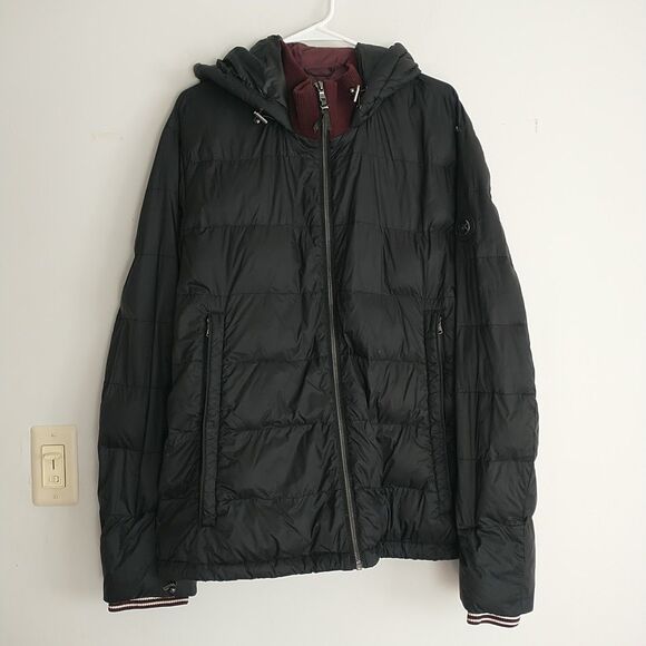 Michael Kors Puffer Jacket Mens XL Black Hooded Premium Down Full Zip LogoWinter - Picture 1 of 11